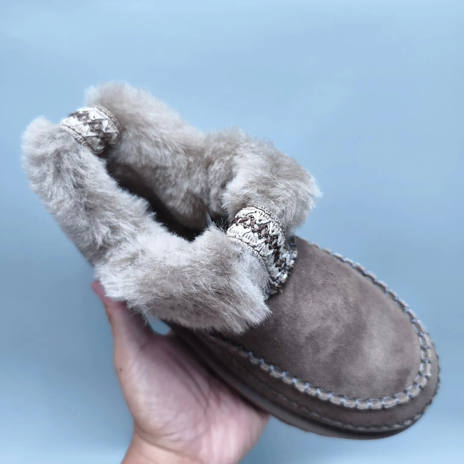 💰480 Sheepskin all-in-one snow boots for women 8224 suede trendy style Color: Maroon Antelope Brown Size: 35-40